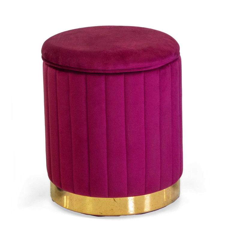 Pouf contenitore velluto rosso tondo Ø36xH43 cm elegante