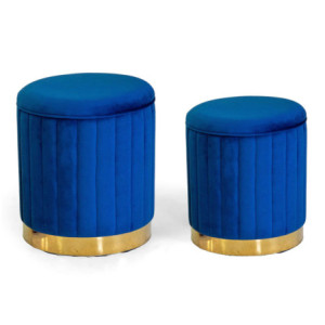 Pouf contenitore velluto blu tondo Ø36xH43 cm elegante moderno
