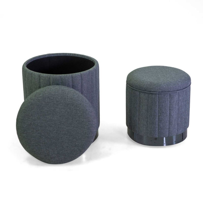 Pouf contenitore tessuto grigio tondo Ø36xH43 cm moderno pratico