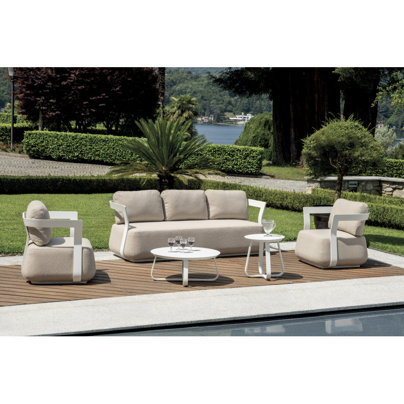 Salotto Monaco Alluminio Bianco Cuscini Alti Beige Moia