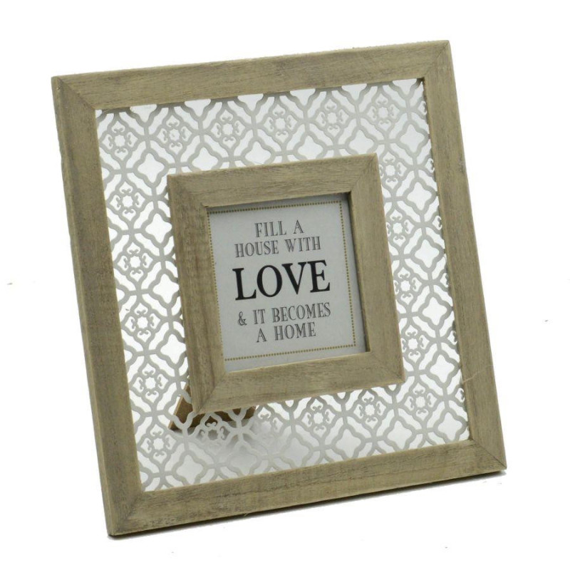 Portafoto da tavolo legno e metallo bianco quadro 24x24 moderno