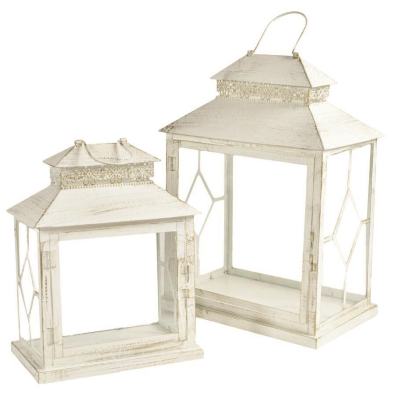 Lanterna metallo crema rettangolare 32x20xH45 cm elegante