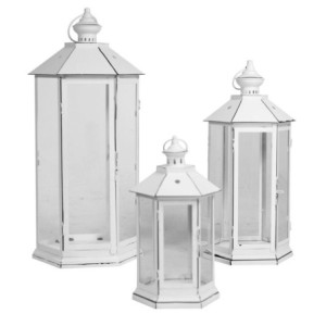 Lanterna metallo bianco esagonale 34x28xH69 cm elegante