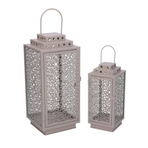 Lanterna metallo tortora 16x16xH39/48 cm elegante e versatile