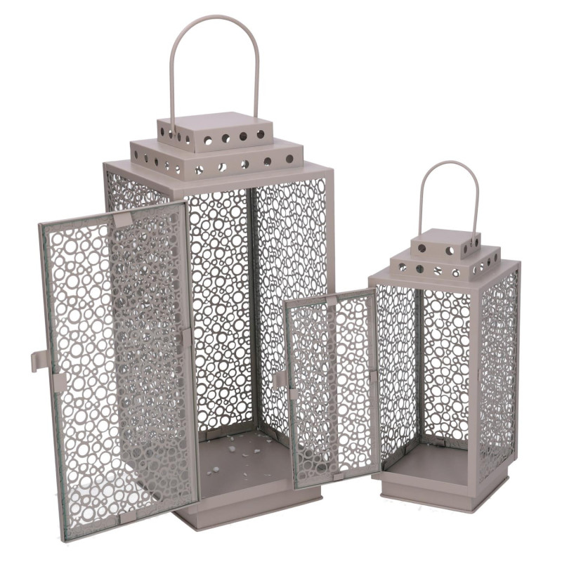 Lanterna metallo tortora 16x16xH39/48 cm elegante e versatile