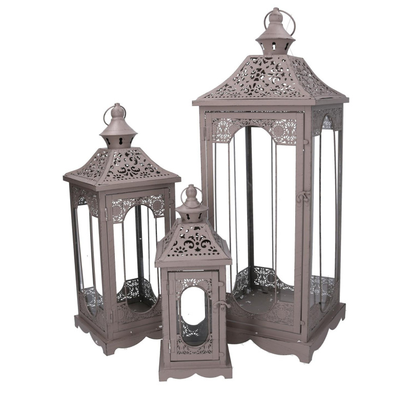 Lanterna metallo tortora 24x24xH67/72 cm elegante e moderna