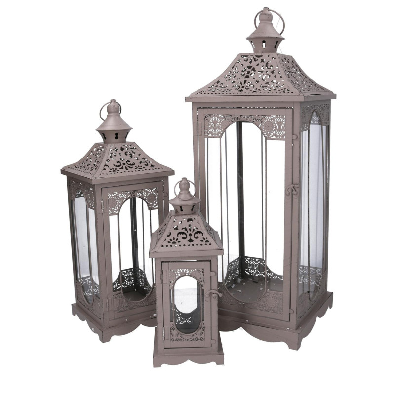 Lanterna metallo tortora 24x24xH67/72 cm elegante e moderna