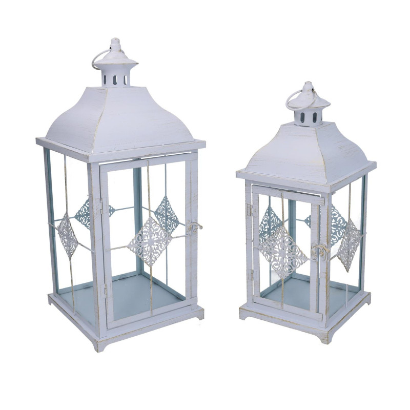 Lanterna metallo bianco opaco dorato 22x22xH51 cm moderna