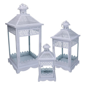 Lanterna metallo bianco opaco argentato 24x24xH52,5 cm elegante