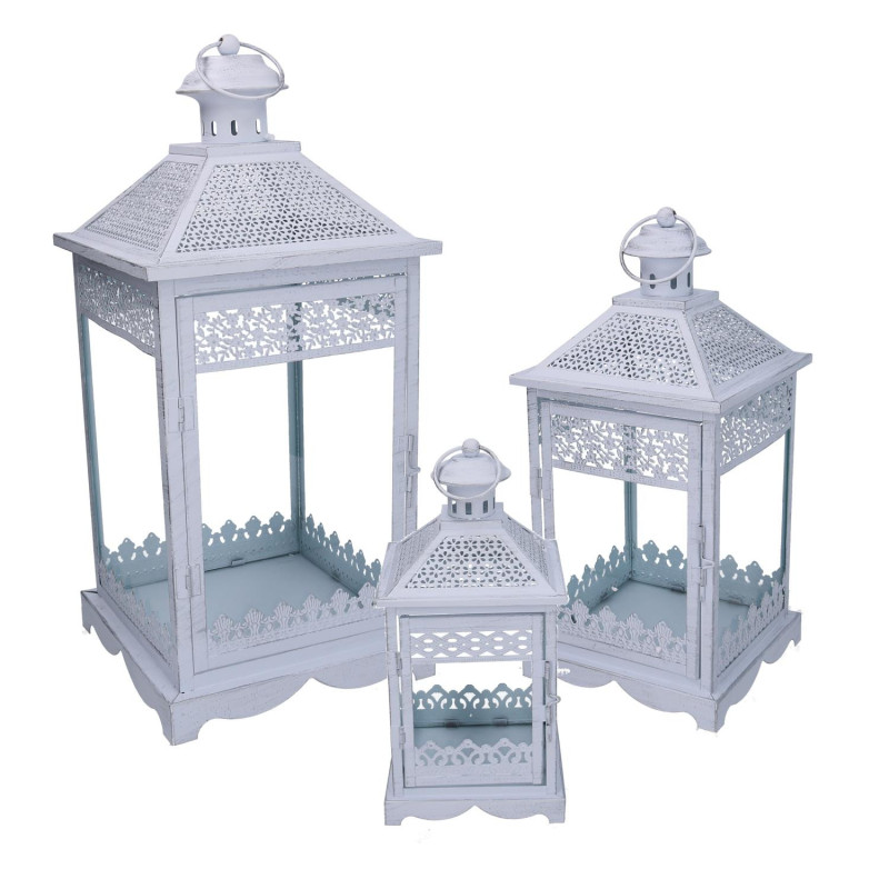 Lanterna metallo bianco opaco argentato 24x24xH52,5 cm elegante