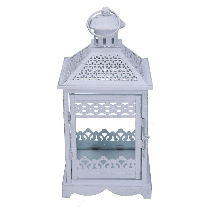 Lanterna metallo bianco opaco argentato 24x24xH52,5 cm elegante