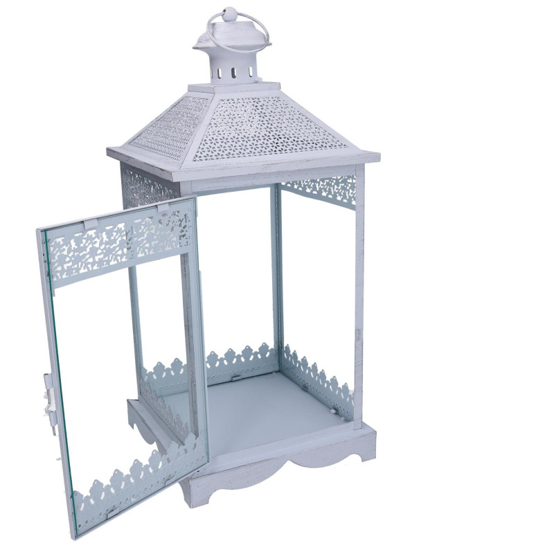Lanterna metallo bianco opaco argentato 24x24xH52,5 cm elegante