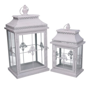 Lanterna metallo bianco opaco argentata 25x18xH47,5 cm elegante