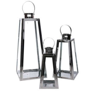 Lanterna metallo argento quadro 20,5x20xH47 cm elegante