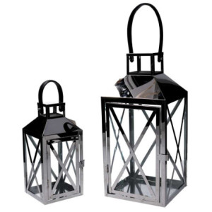 Lanterna metallo argento quadro 19x19xH42 cm moderna e luminosa
