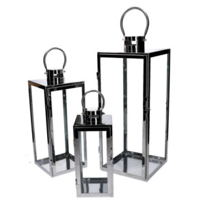 Lanterna metallo argento quadro 21x20,3xH52,5 cm elegante