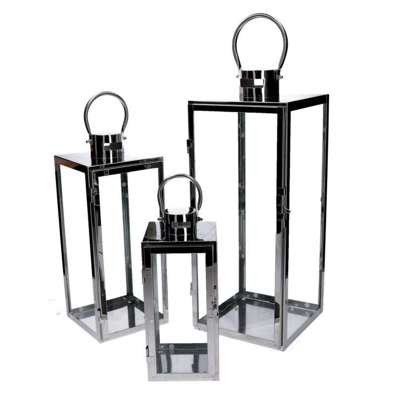Lanterna metallo argento quadro 21x20,3xH52,5 cm elegante