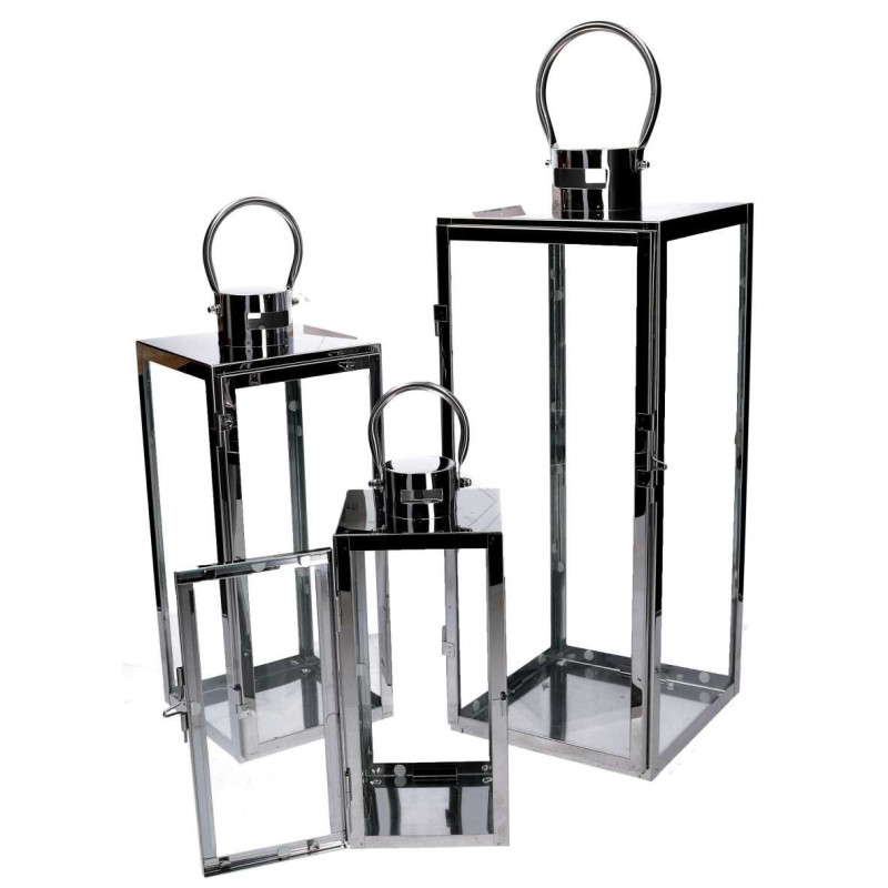 Lanterna metallo argento quadro 21x20,3xH52,5 cm elegante