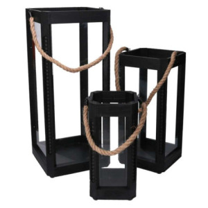 Lanterna legno nero quadro 25x25xH58 cm elegante e moderna