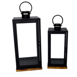 Zoom Lanterna metallo 1-2 nero base legno quadro cm 24x24h55
