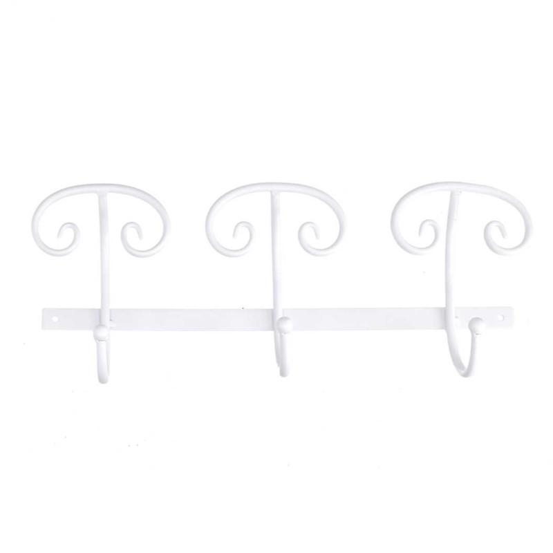 Attaccapanni a muro metallo bianco 3 posti 50x7,5x17 cm moderno