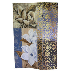 Zoom Paravento stampa fiori blu tre ante cm 120,6x2,5h180