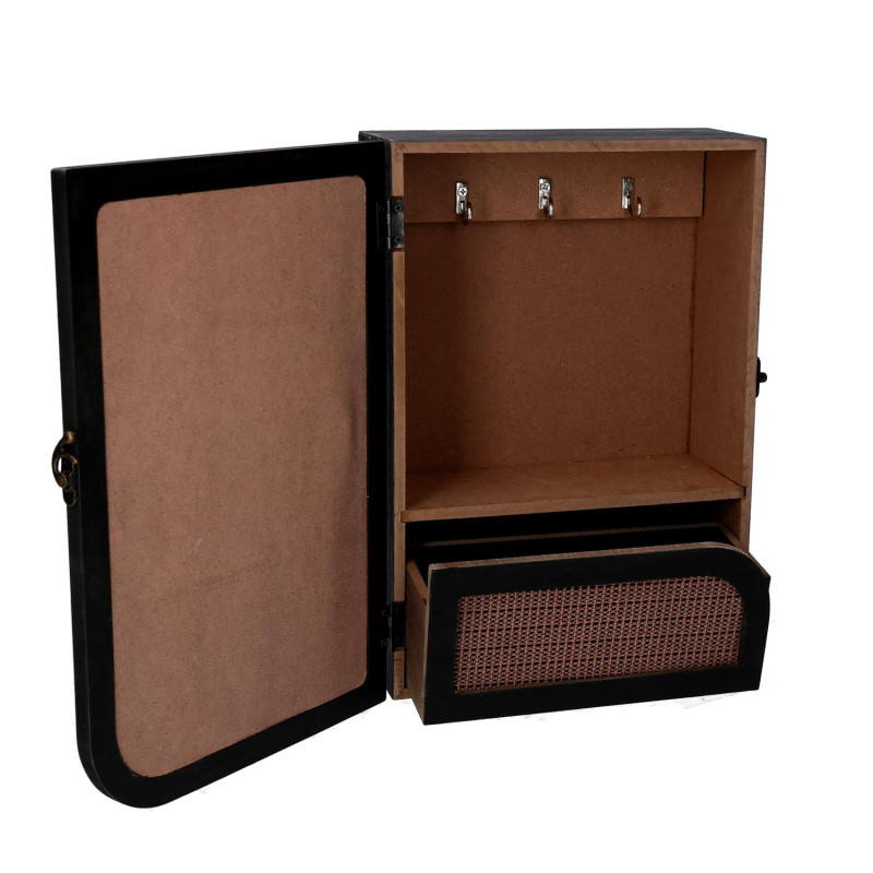 Portachiavi cancelletto legno 3 ganci nero 20x9,5x2,9 cm moderno