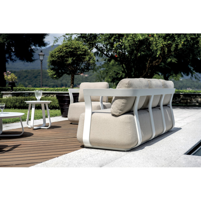 Salotto Monaco Alluminio Bianco Cuscini Alti Beige Moia