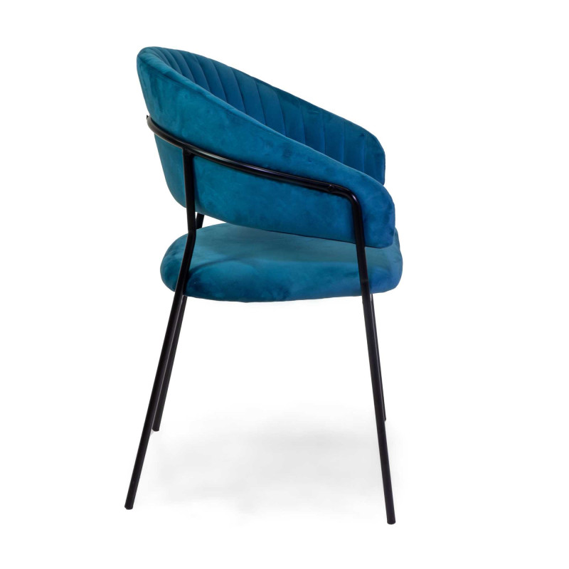 Poltrona velluto Chloe blu struttura nera 59x51x83,5 cm elegante