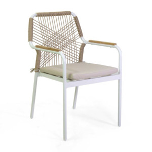 Poltrona alluminio Dean bianco con corda e cuscino beige cm 56x62h85