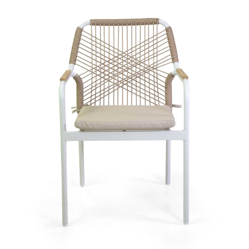 Poltrona alluminio Dean bianco corda e cuscino beige 56x62xH85 cm