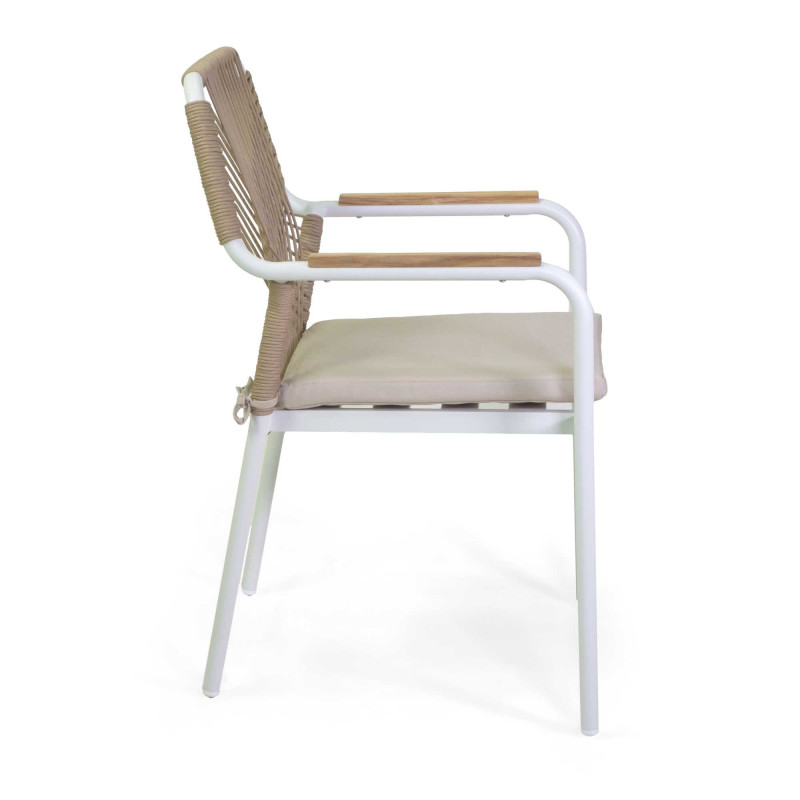 Poltrona alluminio Dean bianco corda e cuscino beige 56x62xH85 cm