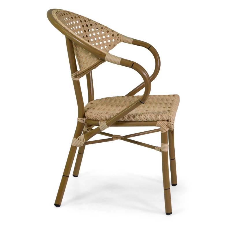 Poltrona francese alluminio polyrattan naturale 58x59xH45/82 cm