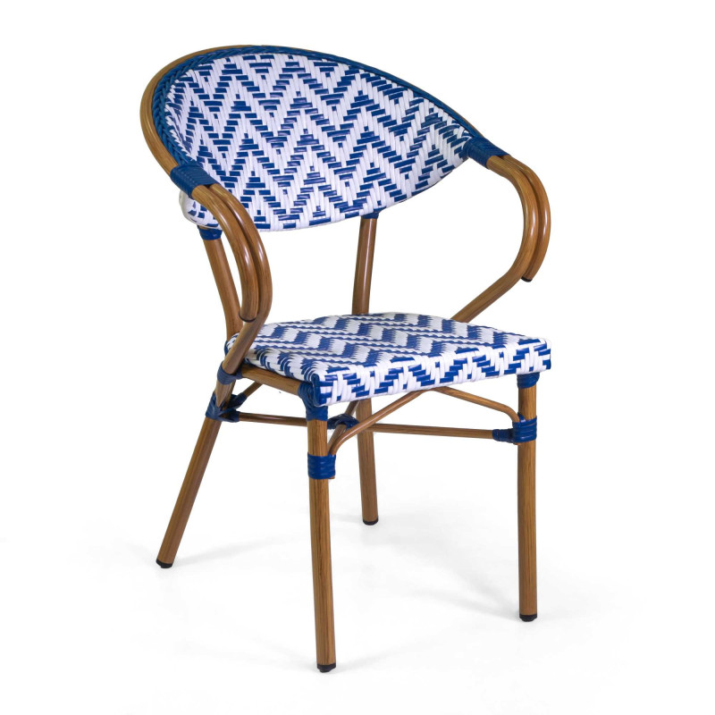 Poltrona francese alluminio polyrattan bianco blu 58x59xH45/82