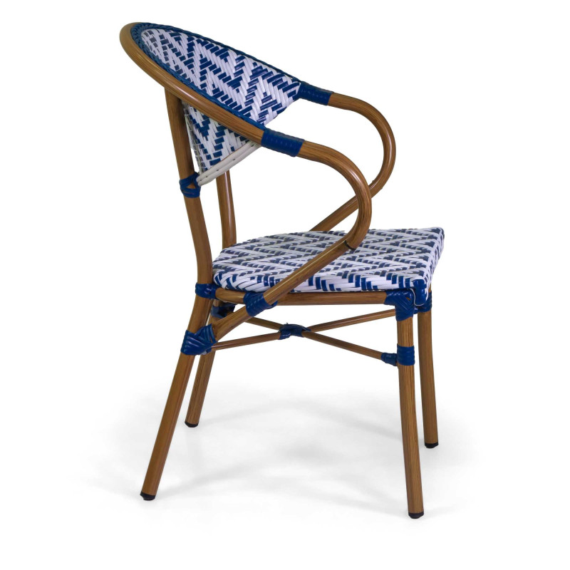 Poltrona francese alluminio polyrattan bianco blu 58x59xH45/82