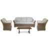 Salotto polyrattan Oakland naturale con cuscini bianchi da esterno