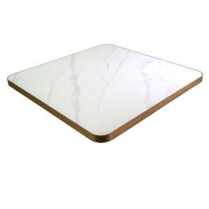 Zoom Top tavolo pietra sinterizzata effetto marmo bianco quadro bordo oro cm 80x80x3