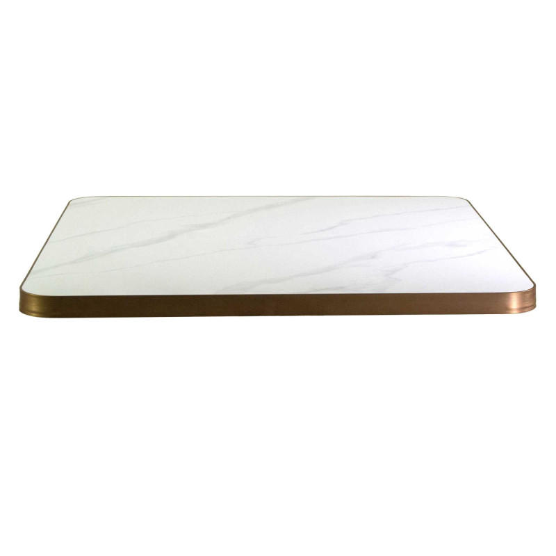 Top tavolo pietra sinterizzata marmo bianco oro 80x80 elegante
