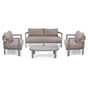 Salotto alluminio Aledo 2 posti tortora con cuscini beige