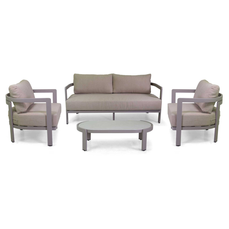 Salotto alluminio Aledo 2 posti tortora con cuscini beige