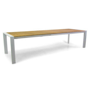 Tavolo alluminio allungabile Saigon bianco top teak 320x100