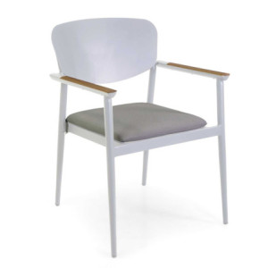 Poltrona alluminio e teak Saigon bianco cuscino 57x61xH43/83 cm