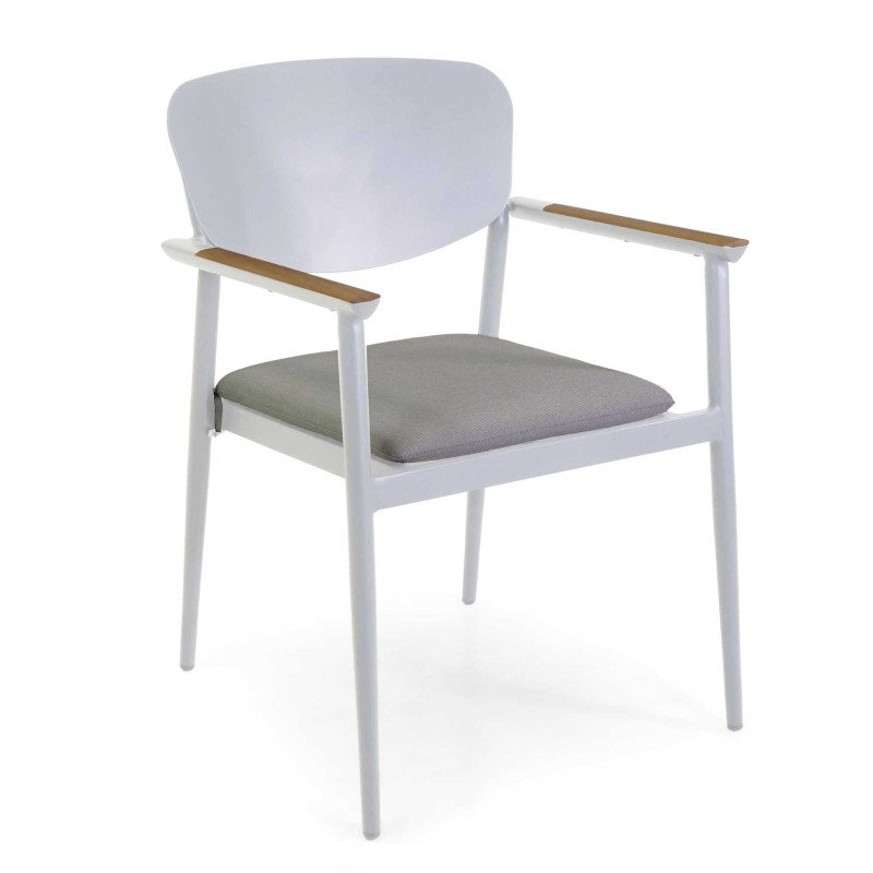 Poltrona alluminio e teak Saigon bianco cuscino 57x61xH43/83 cm