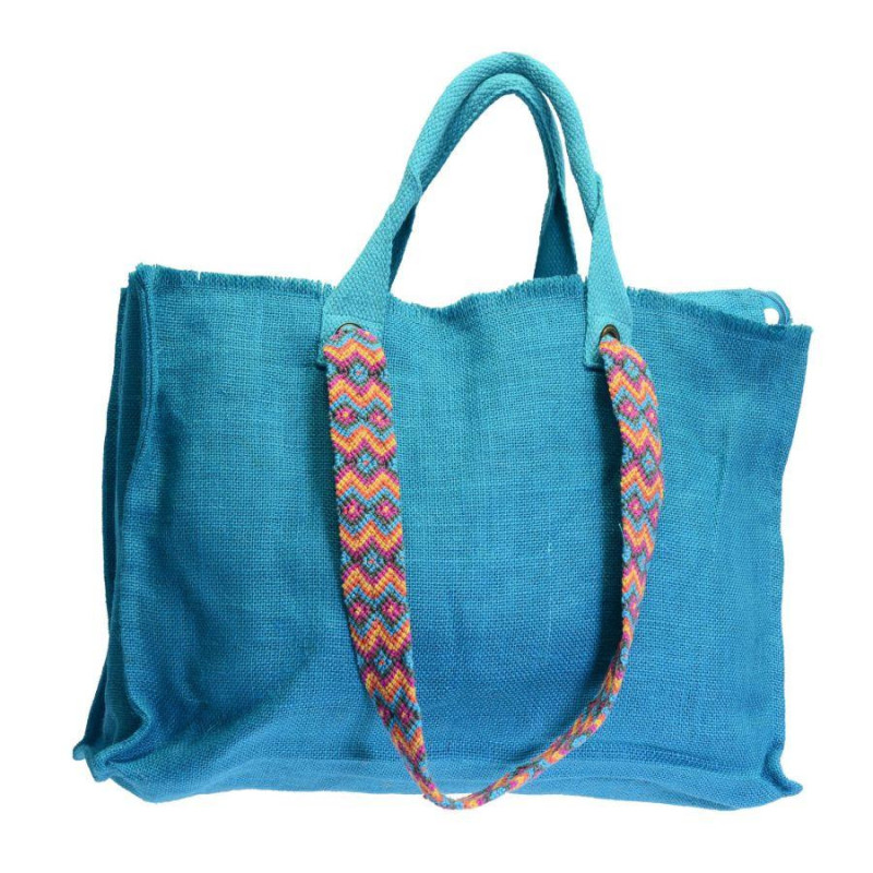 Borsa juta turchese elegante e capiente per l’estate