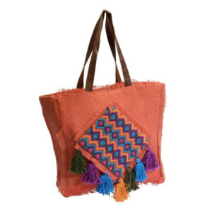 Borsa juta arancione con pon pon capiente e vivace estate
