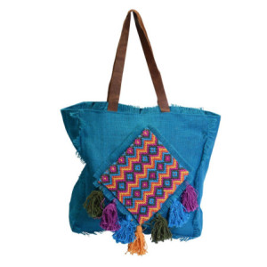 Borsa juta turchese con pon pon di "Vacchetti"