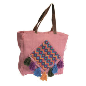Borsa juta rosa con pon pon capiente e vivace per l’estate
