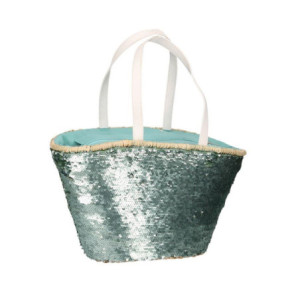 Borsa paglia con paillettes azzurro ampia e luminosa estate