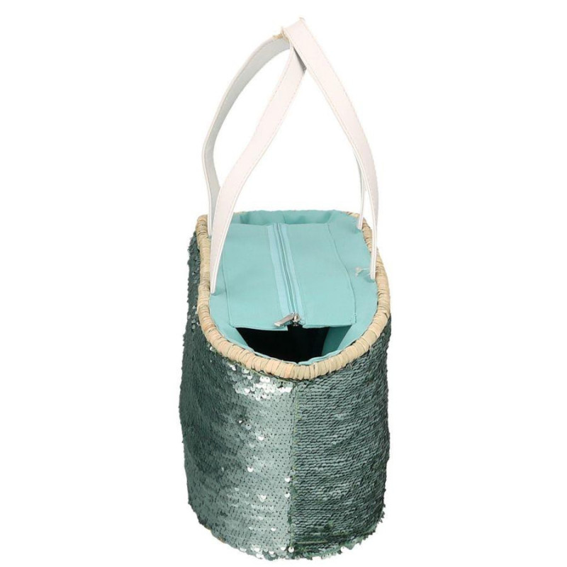 Borsa paglia con paillettes azzurro ampia e luminosa estate