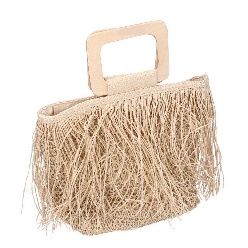 Borsa beige con frange 33x13x24 cm elegante e capiente